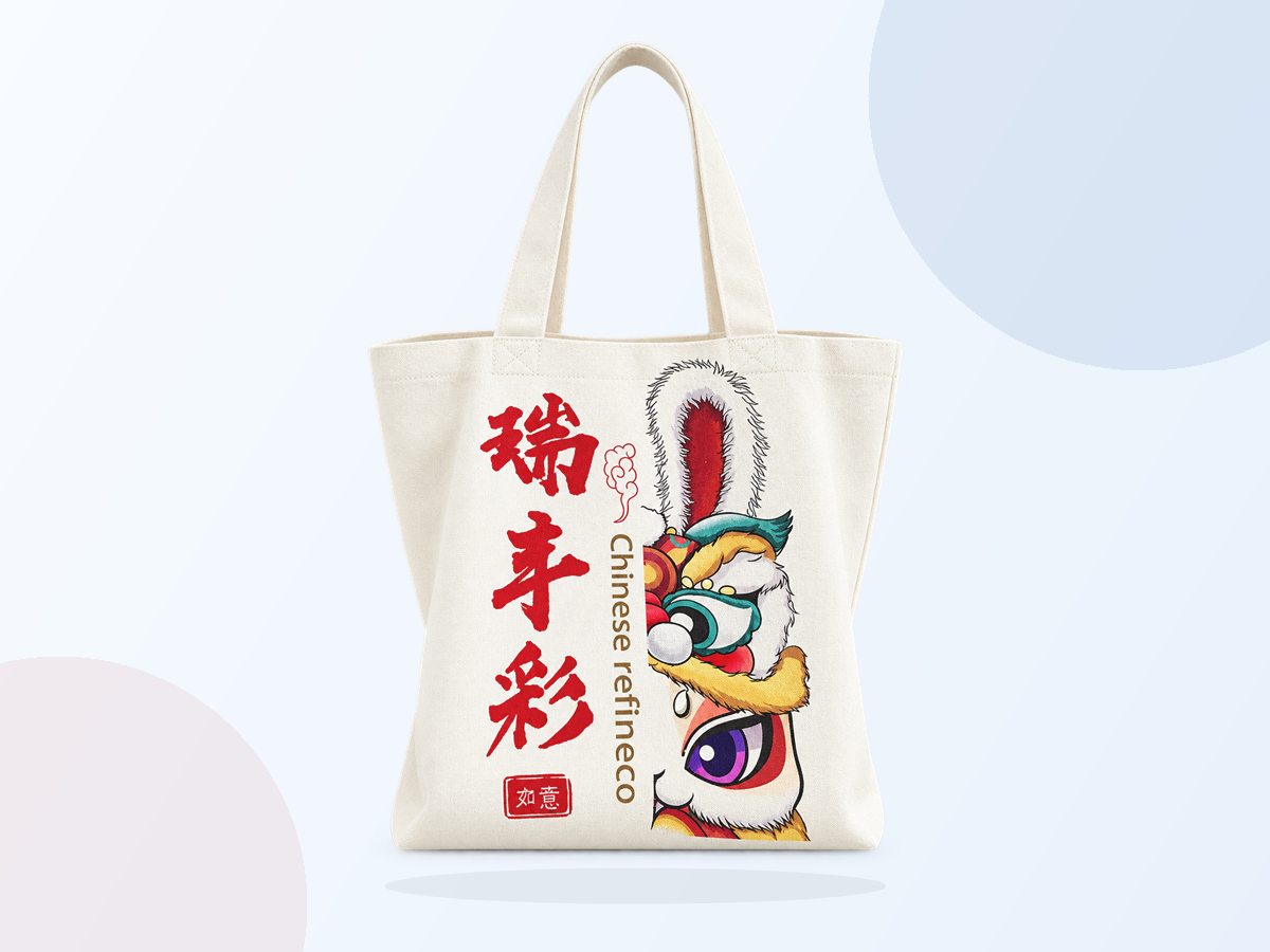 Full view of a tote bag with opera-inspired artwork